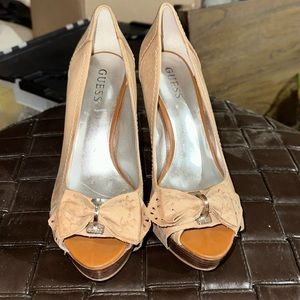 Guess Tan peep toe heels